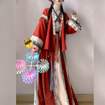 台灣出貨💯大尺碼 200斤胖mm 春秋超仙顯瘦唐制褙子齊腰魏晉風異域風套裝 古裝衣服 大碼漢服免運