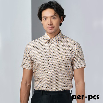 【per-pcs】經典撞色格紋短袖襯衫_黃(723459)