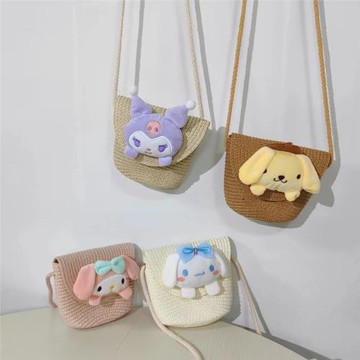 日系可愛卡通小包包兒童草編包迷你小包兒童單肩包沙灘游玩斜挎包