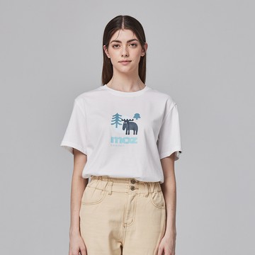 moz瑞典 駝鹿 午後森林 舒適柔棉 100%純棉短T-經典白(亞洲版)女款