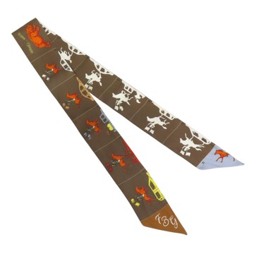 HERMES 愛馬仕 棕色 絲綢 絲巾 Parade Twilly 【二手名牌BRAND OFF】
