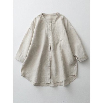 清倉撿漏外貿原單出口七分袖亞麻襯衫女寬松休閑日系圓領棉麻上衣