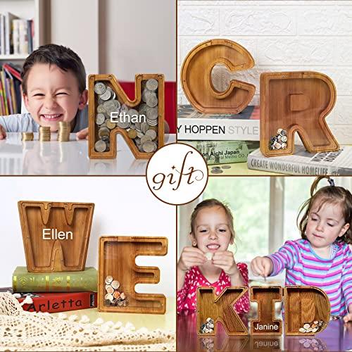 Letter Wooden Piggy Bank for Boys and Girls Alphabet Money Bank for Kids 26 Letters Sticker Coin Bank Wood Toys Modern DIY貯金箱