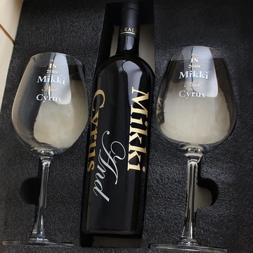 雙色英文紀念日訂製酒對杯禮盒