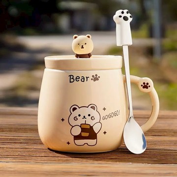 小熊馬克杯【多款可選】 小熊造型馬克杯 馬克杯 水杯 杯子 附贈攪拌勺 陶瓷水杯 可愛小熊馬克杯