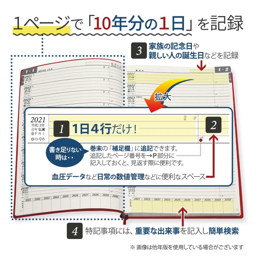 石原10年日記 石原出版社 ダイアリー 2024年版(2024〜2033年) ワインレッド