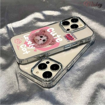 卡通貓咪鏡面適用iPhone14蘋果13手機殼11/12promax透明xs/xr女78