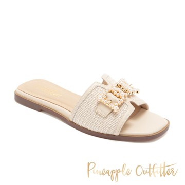 Pineapple Outfitter-法式珍珠H平底涼拖鞋 RAFIQ-白色