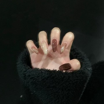 🎀台灣出貨🎀复古鎏金初秋手工穿戴甲纯色细闪假指甲婚甲新娘甲美甲贴片小红书