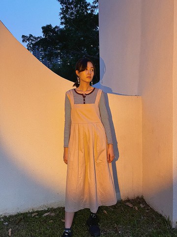 BF吊帶連身裙Split overall (Begie杏色)