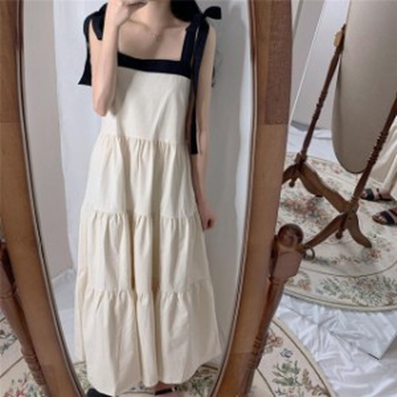 ワンピース レディース 配色肩リボンロングキャミワンピース ロングワンピース ゆったりワンピース キャミソールワンピース 無地ワンピー 通販 Lineポイント最大1 0 Get Lineショッピング