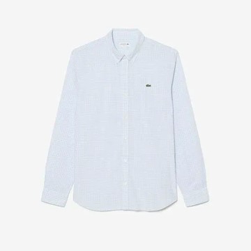 經典細格紋鈕扣領長袖襯衫(淺藍色)