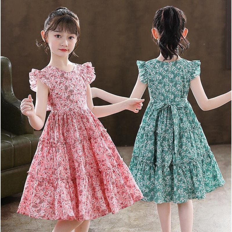 ピンク 女の子ワンピース 110 160cm 夏プリントワンピース ビーチワンピース カジュアル ジュニアワンピース グリーン 花柄サマーワンピース 通販 Lineポイント最大0 5 Get Lineショッピング