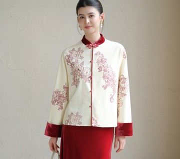 【絲絨刺繡】新中式復古中國風 氣質盤扣短外套/半裙