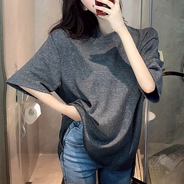 夏季新款網紅亮閃閃短袖t恤女寬松中長款ins超火半袖上衣潮