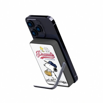 【SNOOPY史努比】質感玻璃面 磁吸無線充側支架行動電源10000mAh_英雄白