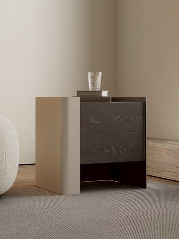 免運 可開票 超低價 意式極簡床頭櫃臥室實木收納現代高級設計師簡約床邊櫃輕奢馬鞍皮 快速發貨