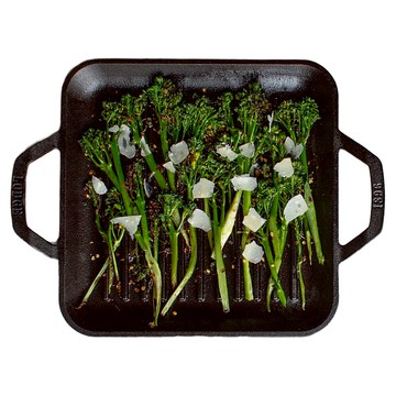 LODGE 主廚系列 美國製 雙耳方形鑄鐵橫紋煎烤盤  1個  28cm