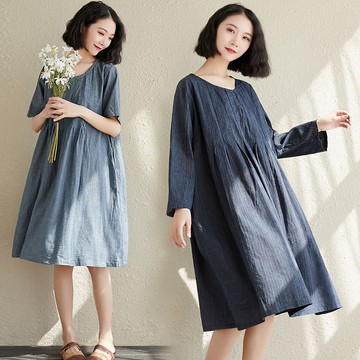 【ACheter】日系輕甜打折寬鬆自在透氣麻棉織紋洋裝*# 102306(現貨+預購)