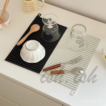 瀝乾我吧 ins簡約硅膠防滑瀝水墊 咖啡墊 杯子瀝水墊臺面 挂鈎式易清洗 厨房置物墊 咖啡台墊子 可摺叠臺墊 防滑杯墊