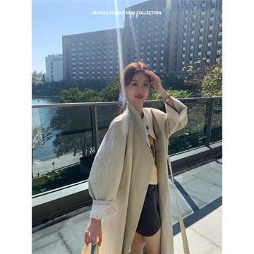 MUKOK都市浪漫~英倫風垂感小個子風衣女中長款春秋新款休閑外套