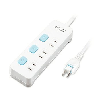 【聖岡科技Dr.AV】TX-400-4 3開3插2孔節能4尺 延長線(日式彈跳開關/180度平貼式插頭)