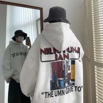 特大碼300斤美式港風落肩印花連帽衛衣女春秋設計感寬松純棉外套