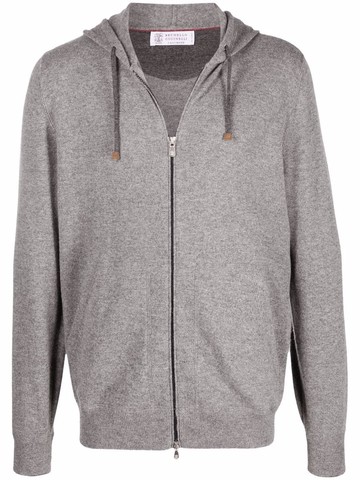 Brunello Cucinelli - zip-up cashmere hoodie - men - Cashmere - 44 - Grey