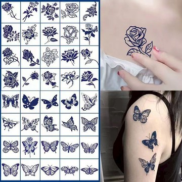 半永久  胸前 草本 紋身貼 女 遮疤痕 不反光 小圖案 鎖骨 花臂 小型 手腕貼紙