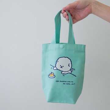 飲料杯袋-阿棉狗狗想吃蛋糕 (亮藍綠)