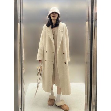 燕麥色雙面羊絨大衣女中長款2025秋冬新款韓版高端寬松羊毛呢外套