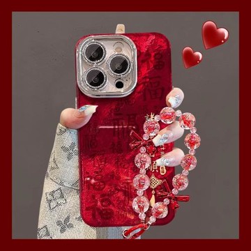 諸事皆順滿屏福適用蘋果16promax手機殼喜慶紅色iPhone15帶鏡頭膜17保護套14plus新年款13全包防摔ip12情侶11