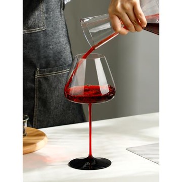 黑紅領結勃艮第紅酒杯大號家用高腳杯創意水晶玻璃杯紅桿葡萄酒杯