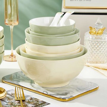 奶油風陶瓷餐具碗單個高顏值新款家用湯面碗釉下彩個人專用碗盤子