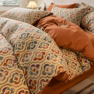 悅生活 全棉活性印染磨毛床包 4件  加大6尺(2 x 1.8m)  麥卡