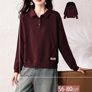 翻領圖章交叉車線上衣(2色) XL-5XL【116061X】【現+預】☆流行前線☆