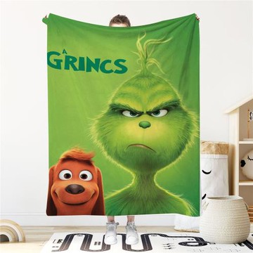 亞馬遜圣誕節格林奇綠毛怪毛毯外貿法蘭絨a類蓋毯動漫毯子blanket