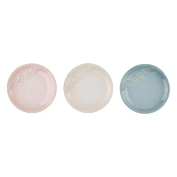 LE CREUSET 蕾絲花恬系列圓盤  12cm  蛋白霜 + 海洋之花 藍色 + 貝殼粉  3個