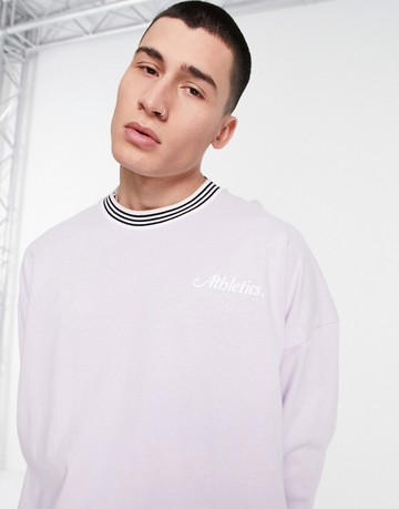Topman long sleeve extreme oversized t-shirt with stripe neck in lilac-Purple
