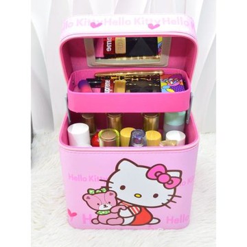 凱蒂貓豎版化妝包 Hellokitty護膚品收納包方包 手提定型pu化妝箱