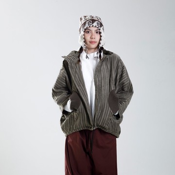 繞行羅紋圓口袋立領拉鍊外套