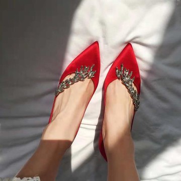 歐洲站2025春新款mb麥穗婚紗鞋細跟尖頭高跟鞋秀禾新娘紅色婚鞋女