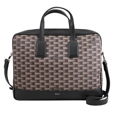 BALLY PENNANT 燙銀LOGO幾何印花雙拉鍊公事包/兩用包(深咖)