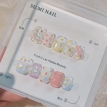 ✨台灣出貨✨純手工定制穿戴甲 敲甜可愛小甜心小熊波點立體美甲貼片學生甲片
