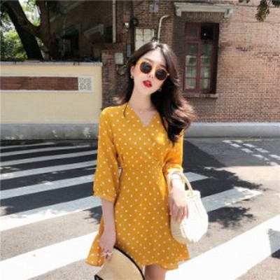 レトロ ドット柄 ミニワンピース フレアワンピース パフスリーブ 七分袖 レディース 韓国 オルチャン ファッション 春服 夏服 秋服 レデ 通販 Lineポイント最大get Lineショッピング