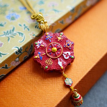 八寶蓮花掛墜 彩繪硃砂手工編織 銀燒藍菩提塔 美好寓意掛飾