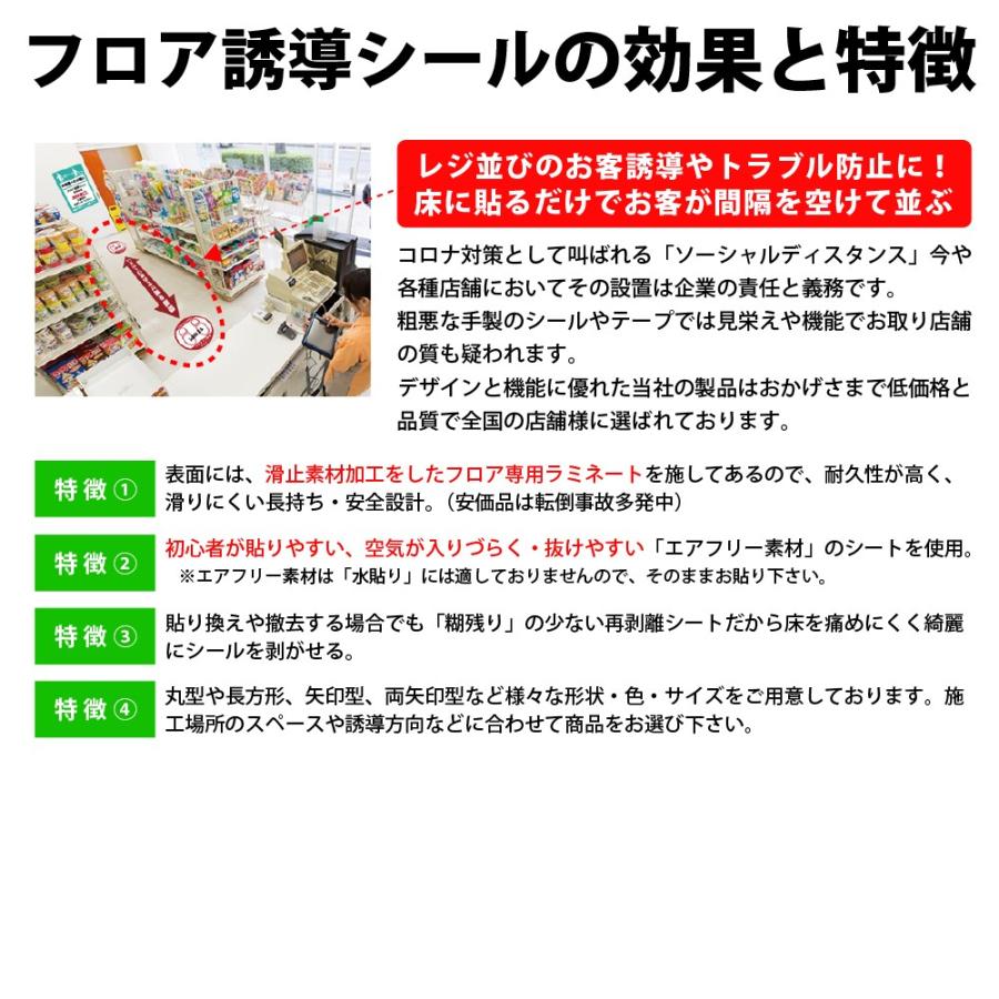 フロア用誘導シール 業務用・安全滑止め加工 1枚 誘導シール ソーシャルディスタンスシール（安価品は転倒事故多発中です。）