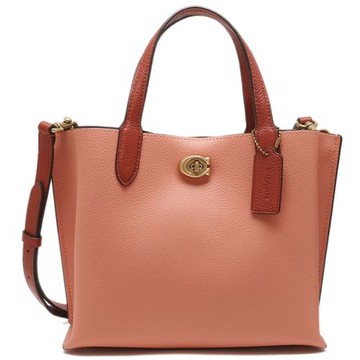 【COACH】素面皮革托特包-粉桔色