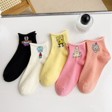 襪子女 精梳棉卡通可愛插畫中筒女襪 海綿動漫人物休閑棉襪批發