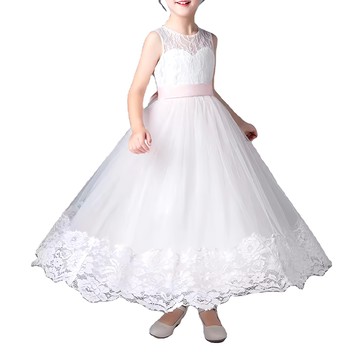 愛貝比 拼接刺繡蕾絲緞帶長裙 禮服/演出服 女童 120碼  粉色